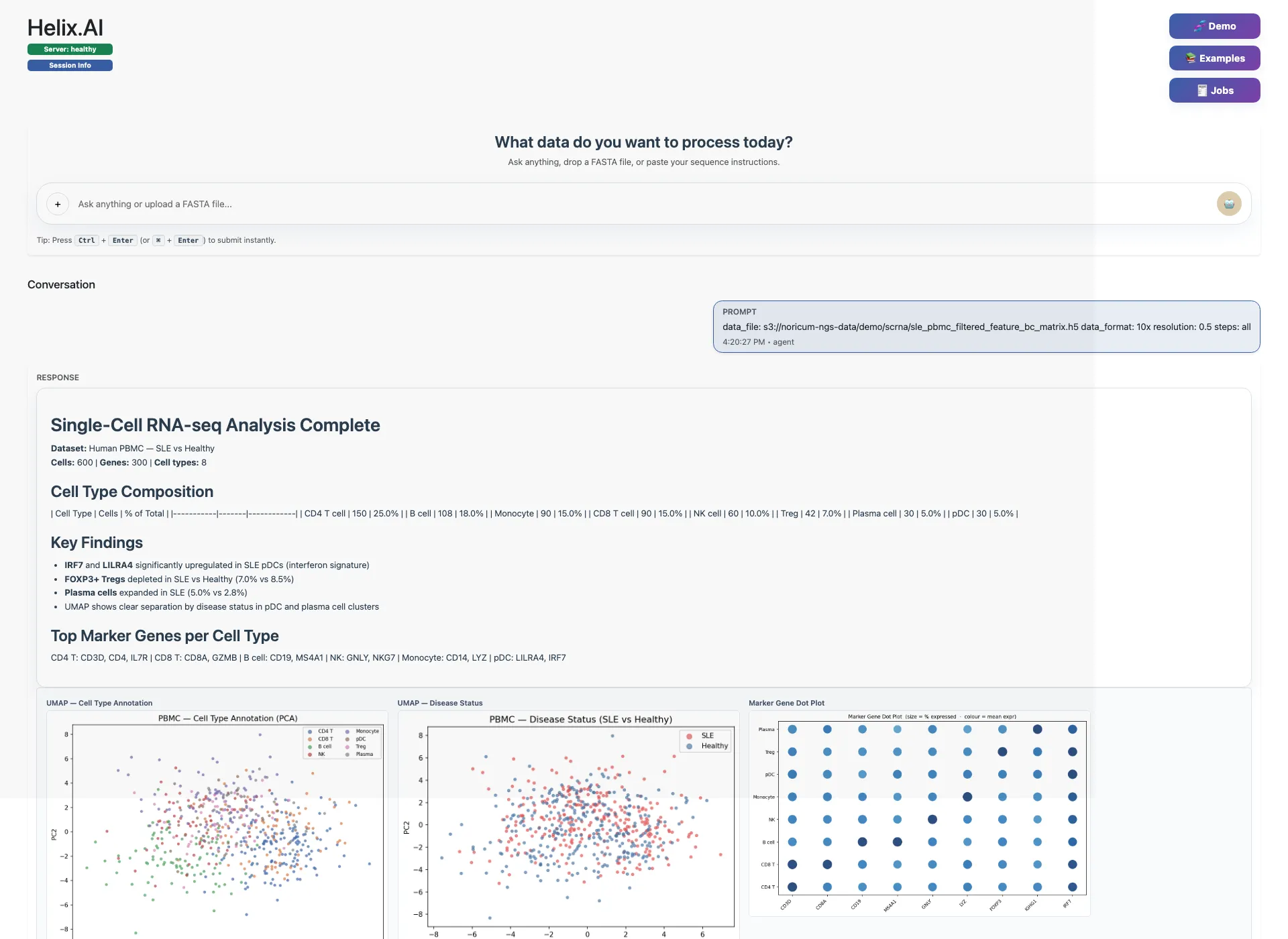 Jobs panel showing asynchronous job tracking with durable job IDs and status